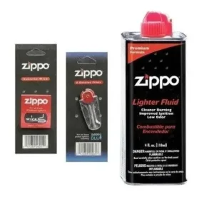 Zippo Combo Pack - 4 oz Fluid + 1 Wick + 1 Pack Flint
